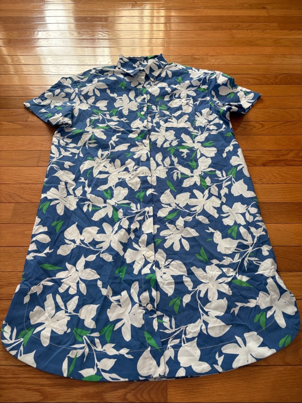 Southern Tide Blue White and Green Floral Button-Up Dress